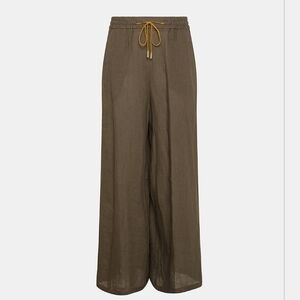 Momoni Neutral Army Green 100% Linen Wide Leg Pull On Pants